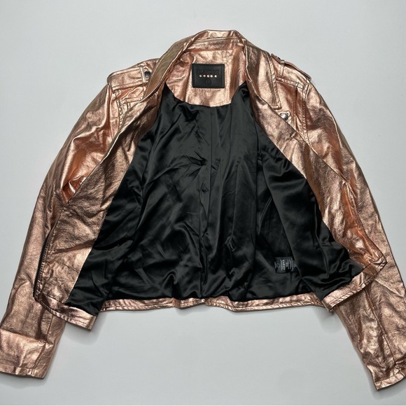 BLANK NYC Metallic Faux Leather Moto Jacket Rose Gold Party Holiday New Year - Picture 6 of 10